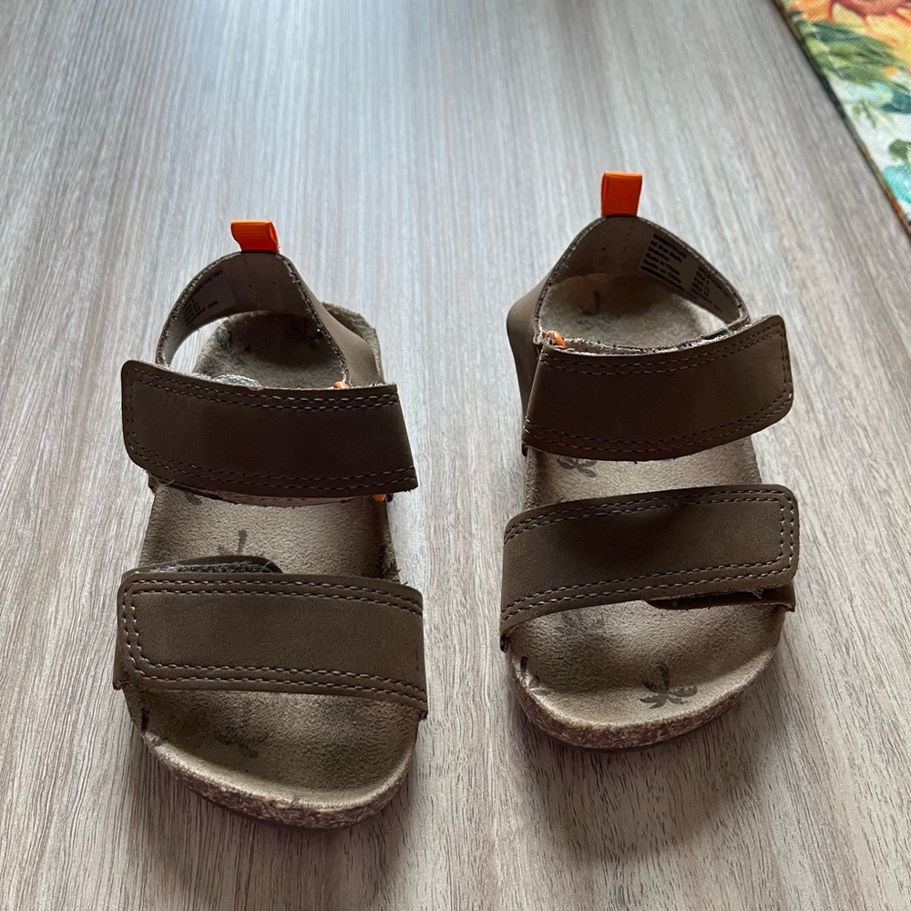 Wonder Nation Tan Kids Sandals with Orange Accents